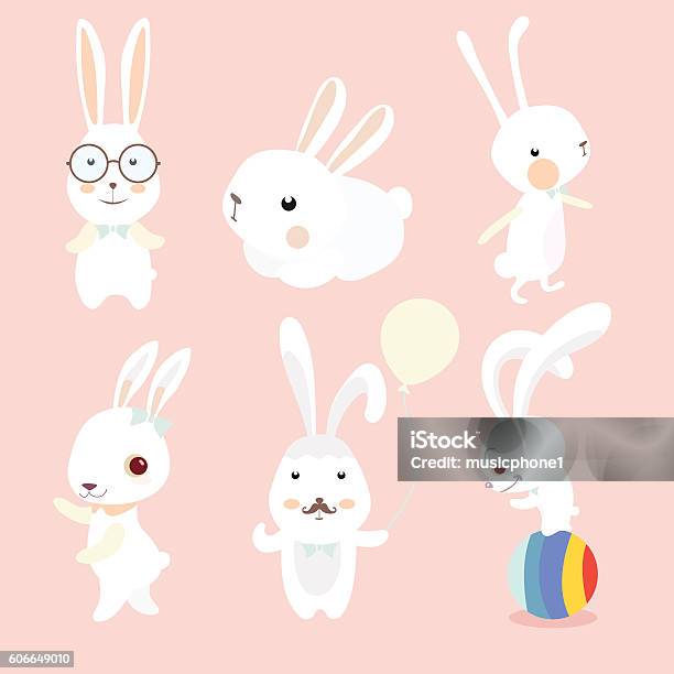 Round Rabbit Character Rabbit Characters Set Stock Illustration - Download Image Now ...