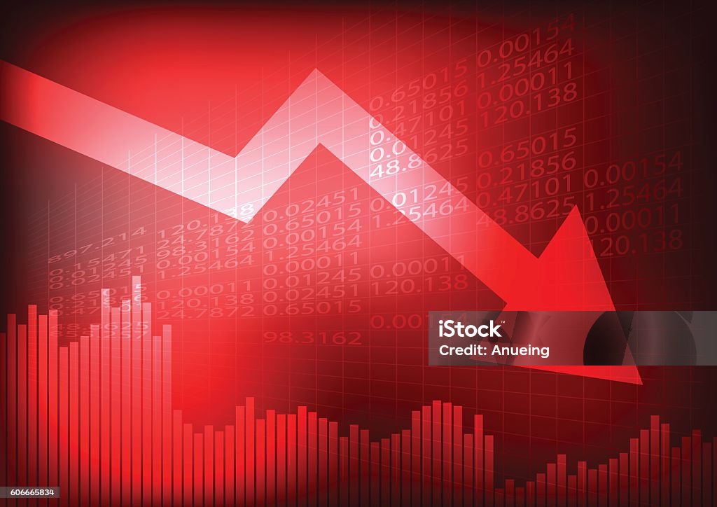 Decreasing graph and arrow on red stock board Vector : Decreasing graph and arrow on red stock board Stock Market and Exchange stock vector