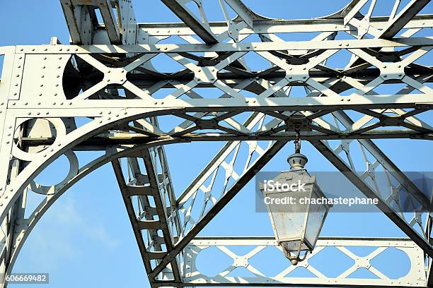 Street Lamp On Bridge Stock Photo - Download Image Now - Backgrounds, Belgium, Blue