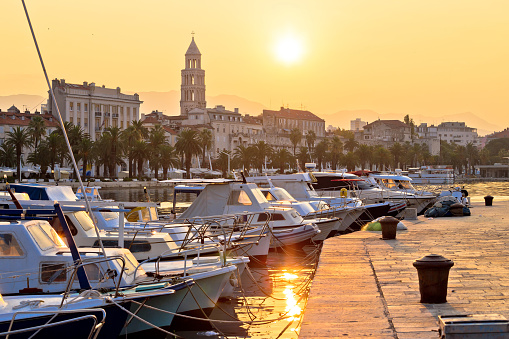 Golden sunrise at Split waterfront, Dalmatia, Croatia