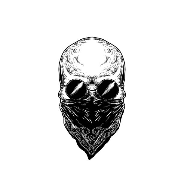 Vector illustration of human skull with glasses Vector illustration of human skull with glasses, with hair and beard. Print for T-shirts cartoon of painted skull faces stock illustrations