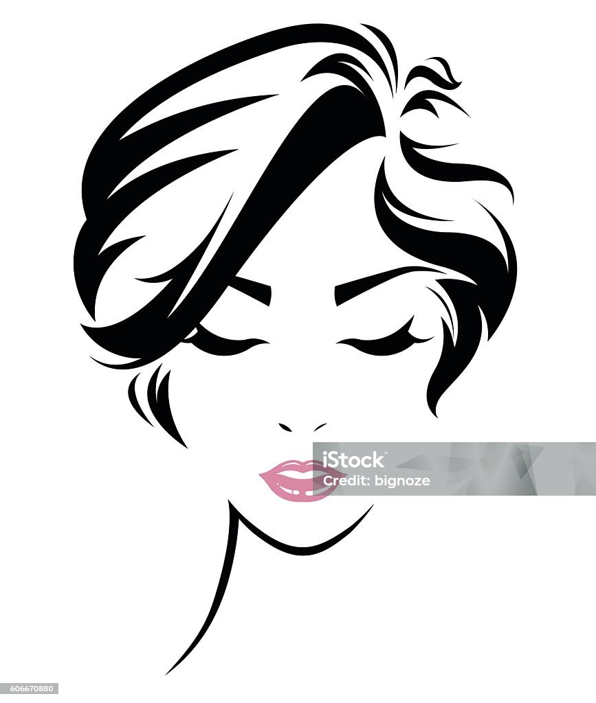 women short hair style icon, logo women face illustration of women short hair style icon, logo women face on white background, vector Short Hair stock vector