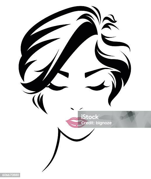 Women Short Hair Style Icon Logo Women Face Stock Illustration - Download Image Now - Short Hair, Women, Abstract