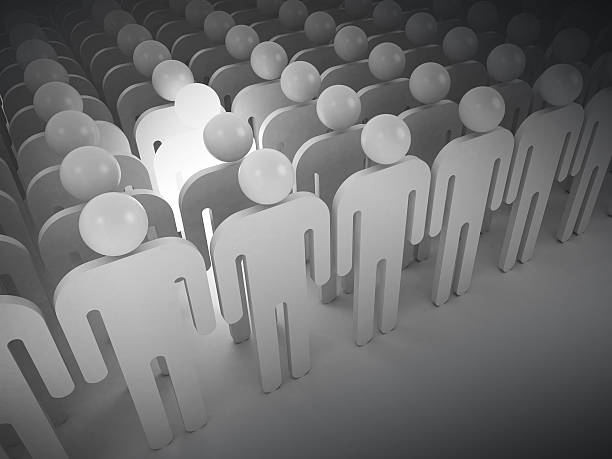 istock White lghting man in crowd of schematic people 606672322