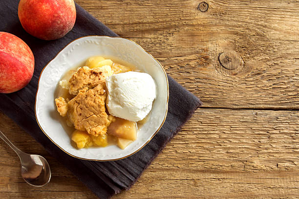 peach cobbler with ice cream