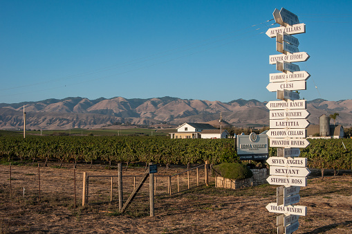 Edna, California, United States - September 16, 2016: Sign directing visitors to the numerous wineries around the Edna Valley in San Luis Obispo County