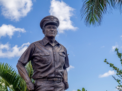 Honolulu, USA - August 5, 2016: Statue of Admiral Nimitz at the USS Missouri on August 5, 2016 in Pearl Harbor, USA. He played a major role in World War II as Commander in Chief, United States Pacific Fleet