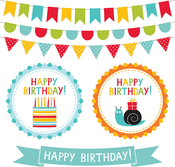 ilustraciones, imágenes clip art, dibujos animados e iconos de stock de conjunto de insignias vectoriales y pancartas de fiesta infantil - child vector birthday celebration