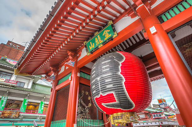 Lantern at Sensoji Asakusa Temple, Tokyo, Japan Tokyo, Japan - November 12, 2015: Lantern under Kaminarimon gate at Senso-ji temple, Asakusa, Tokyo sensoji stock pictures, royalty-free photos & images