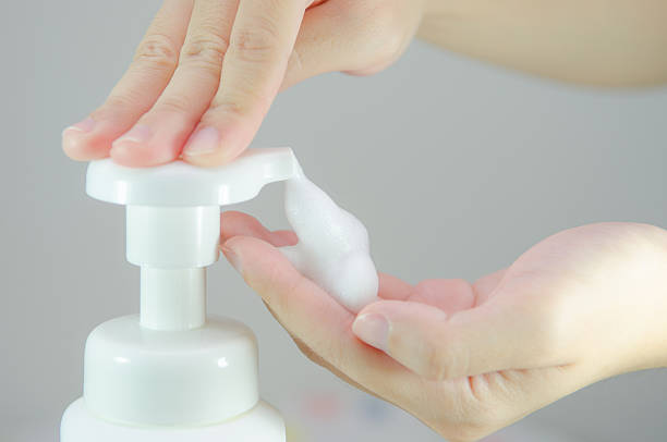 istock Putting whip foam soap on the hand 606675968