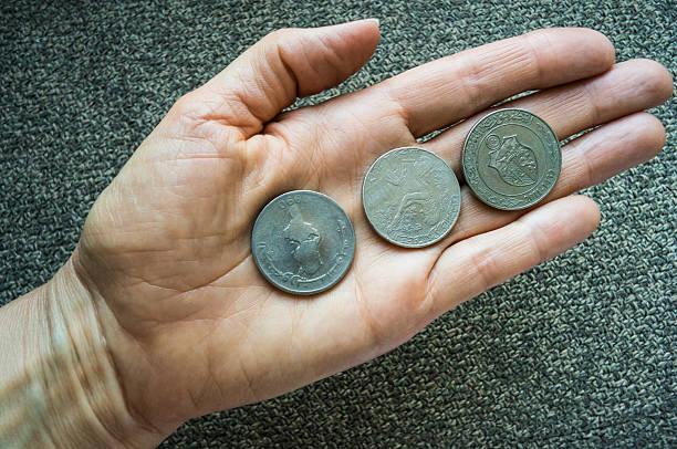 istock Three Tunisian coins on the woman's palm 606681918