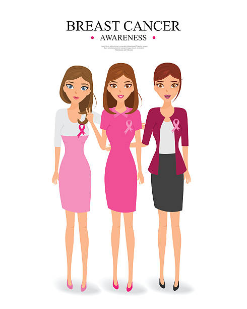 Women supporting and helping a friend fight breast cancer. vector art illustration