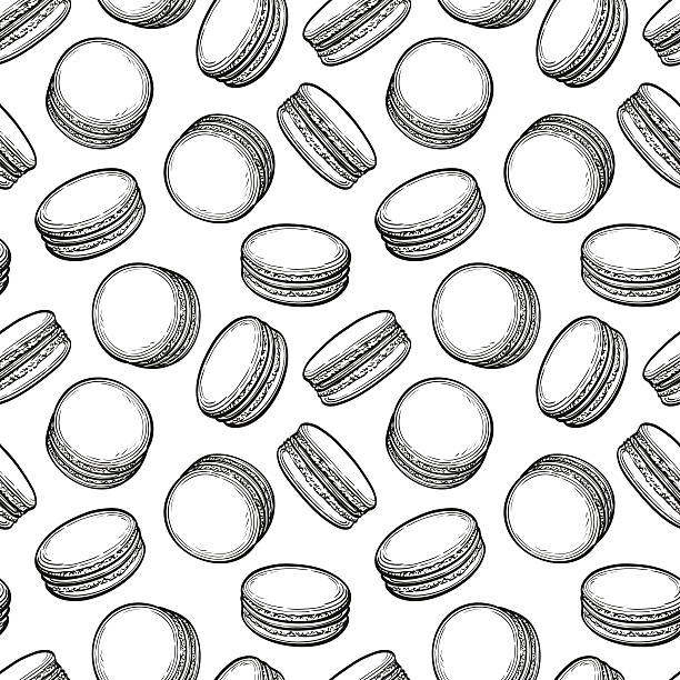 Seamless pattern with macaroons. Seamless pattern with macaroons. Pastry sweets. Hand drawn vector illustration macaroon stock illustrations