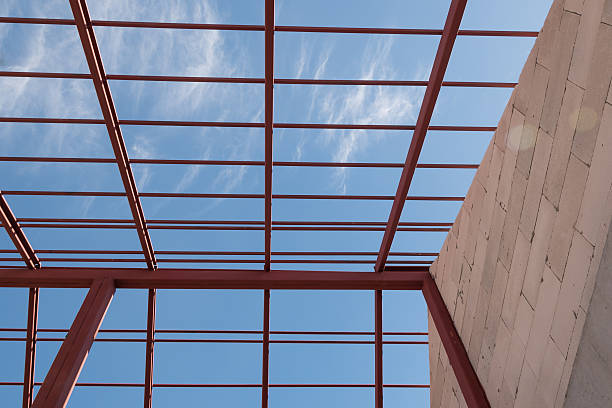 istock Structural steel beam on roof of building, Background 606714146