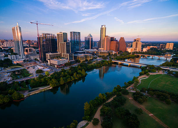 istock Over Austin Texas Sunset Golden Hour Colorful Perfection 606737074