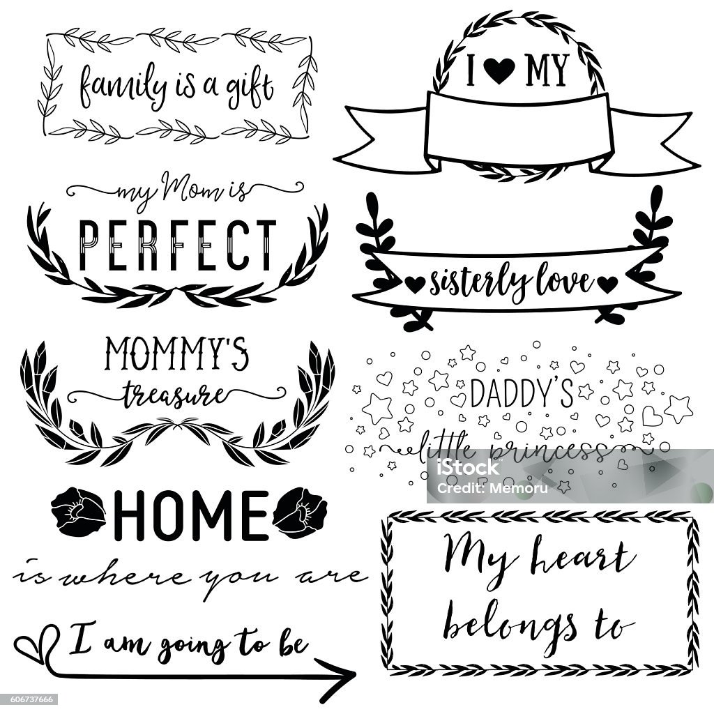 Set of cute family themed stamps and stickers. Set of cute family themed stamps and stickers. Badges for mother and father days. Vintage labels. Badge stock vector