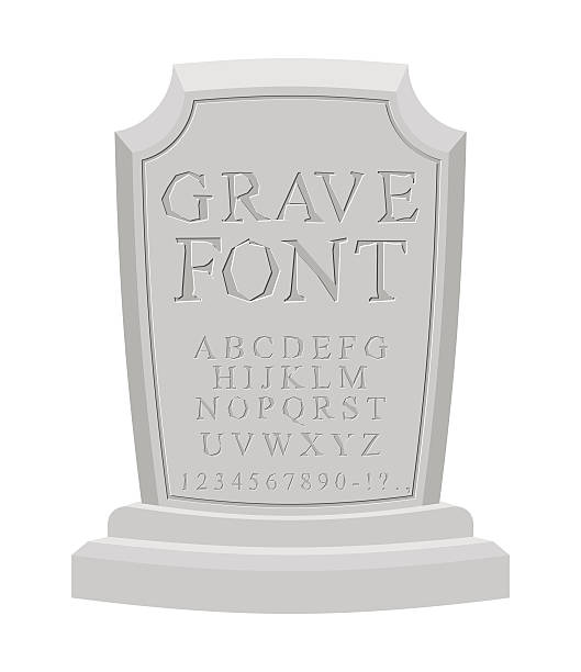 Gave font. Ancient carved on tombstone of ABC. Tomb of alphabet. Set of letters to write on gravestone