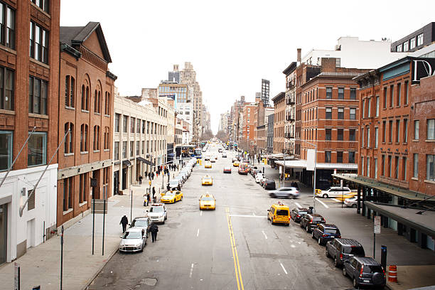 istock High Angle View Of Street Between Buildings 606758143