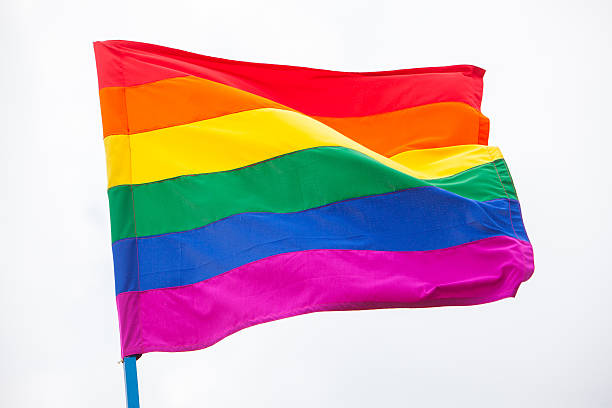 istock Rainbow flag (LGBT movement) waving high on the sky 607252208