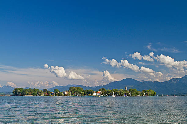 Island  Frauenchiemsee in Upper Bavaria Idyllic Monastery island in Chiemsee onion dome stock pictures, royalty-free photos & images