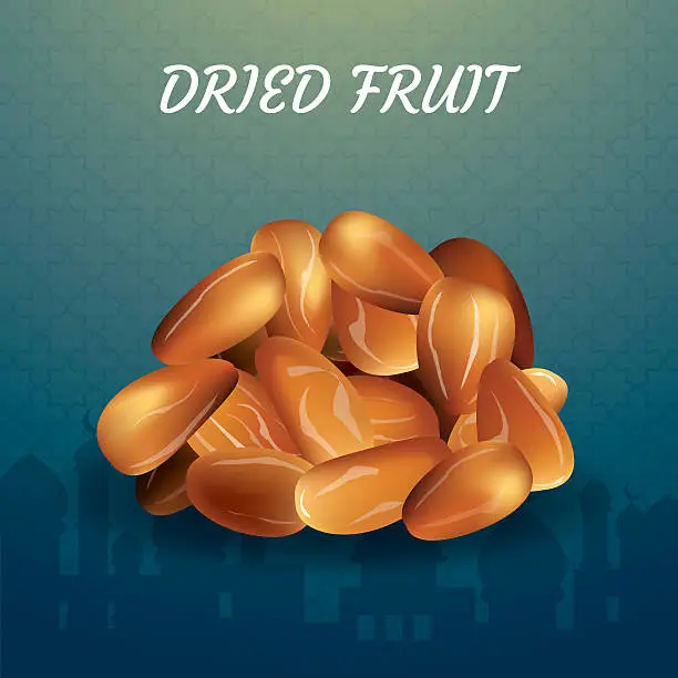 Vector illustration of Dried date palm fruits or kurma, ramadan food.Illustration of Ei