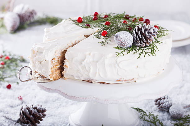 istock Cake with white cream.Baking for Christmas. 607254722