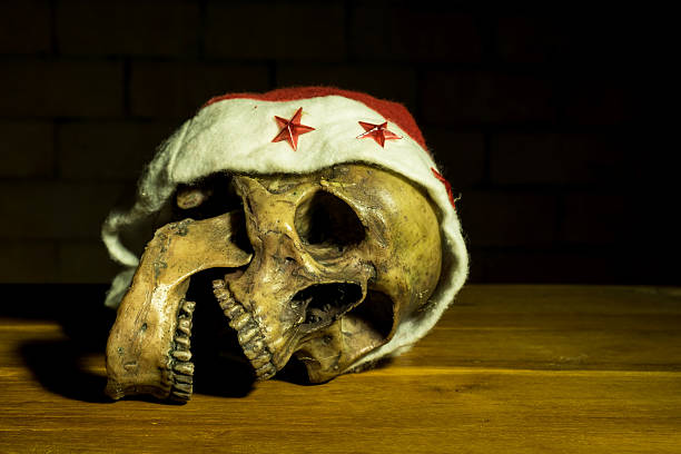 istock Still life with skull in christmas day, 607254910