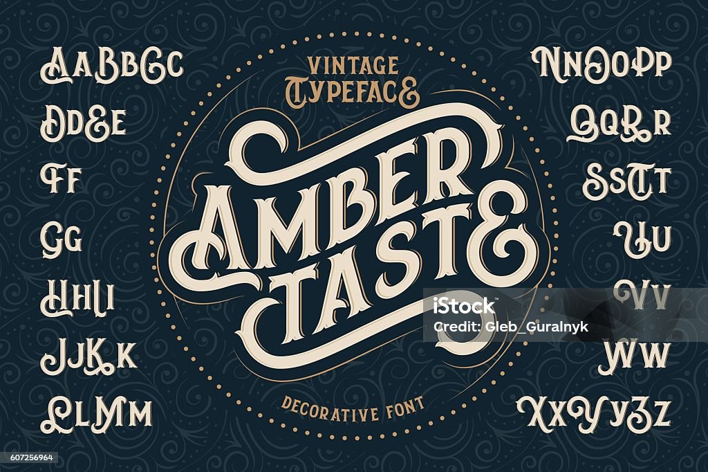 Police décorative vintage nommée « Amber Taste » - clipart vectoriel de Style rétro libre de droits