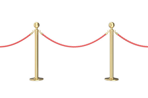 istock Gold barrier with red rope. 3d illustration isolated on white 607259046