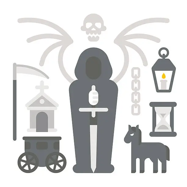 Vector illustration of Flat design grim reaper item set