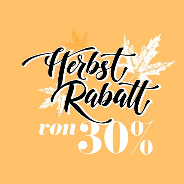 Vector illustration of Herbstrabatt von 30 percent. Autumn sale banner