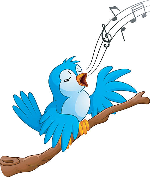 나뭇가지에서 노래하는 만화 새 - birdsong stock illustrations
