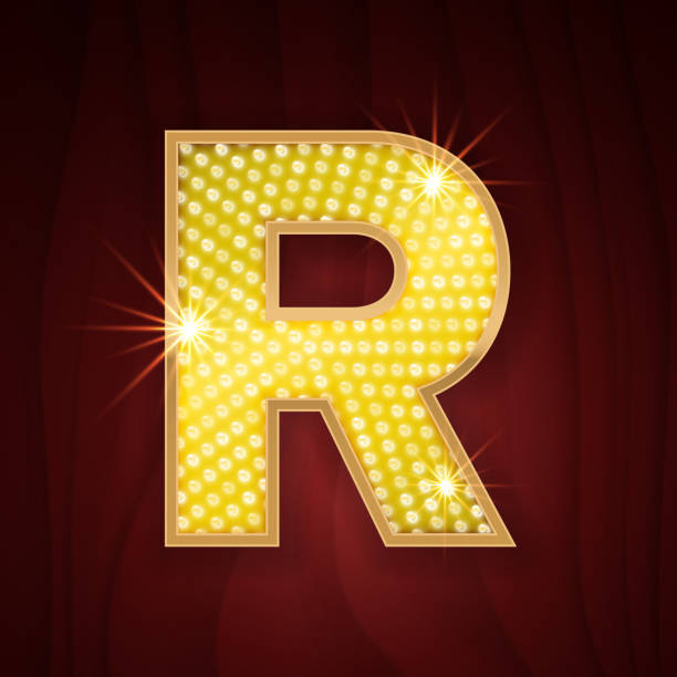 ilustrações, clipart, desenhos animados e ícones de lâmpada de luz dourada letra r - letter r alphabet alphabetical order backgrounds