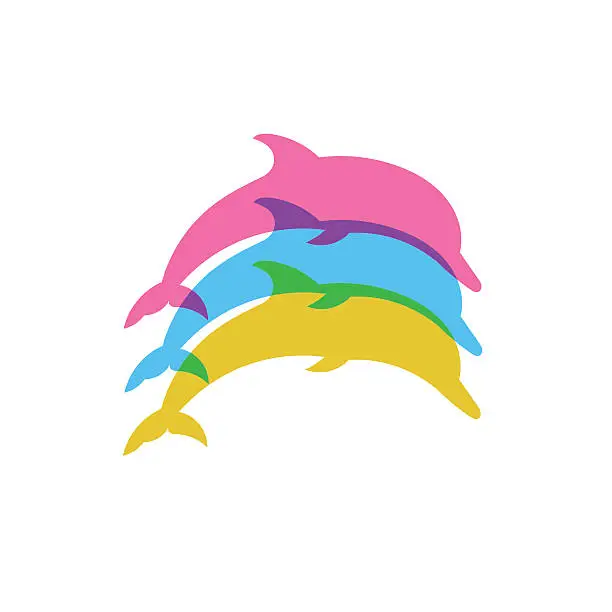 Vector illustration of Dolphin. Vector silhouette on a white background.