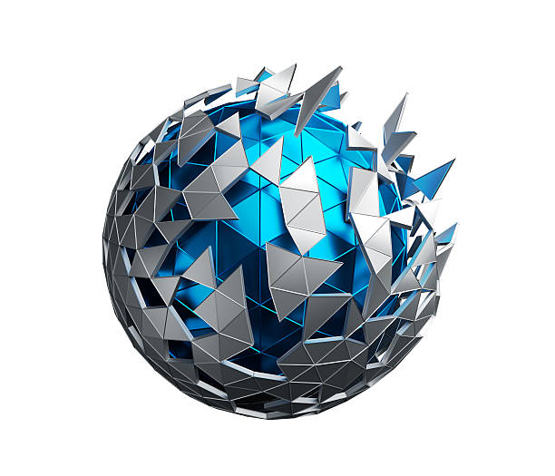basse sphère poly avec structure chaotique. - triangle pattern sphere blue photos et images de collection