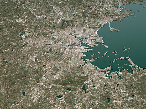 boston topographic map 3d landscape view natural color - massachusetts bay imagens e fotografias de stock
