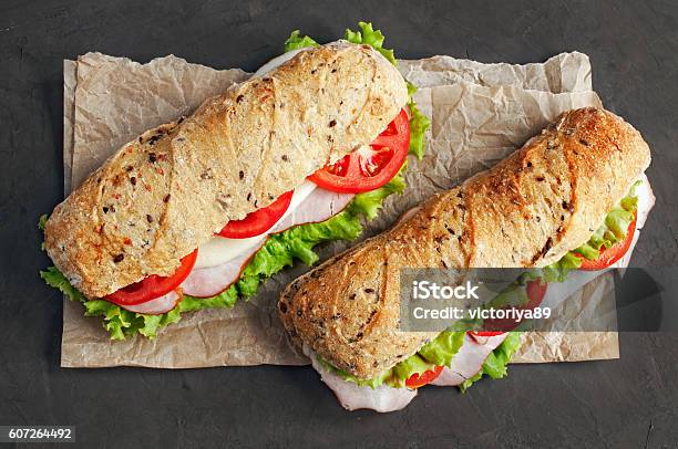 Sandwich With Ham And Tomatoes Stock Photo - Download Image Now - Italian Culture, Sandwich, Bread