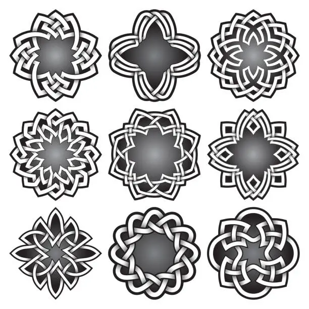 Vector illustration of Set of symbols in Celtic knots style.