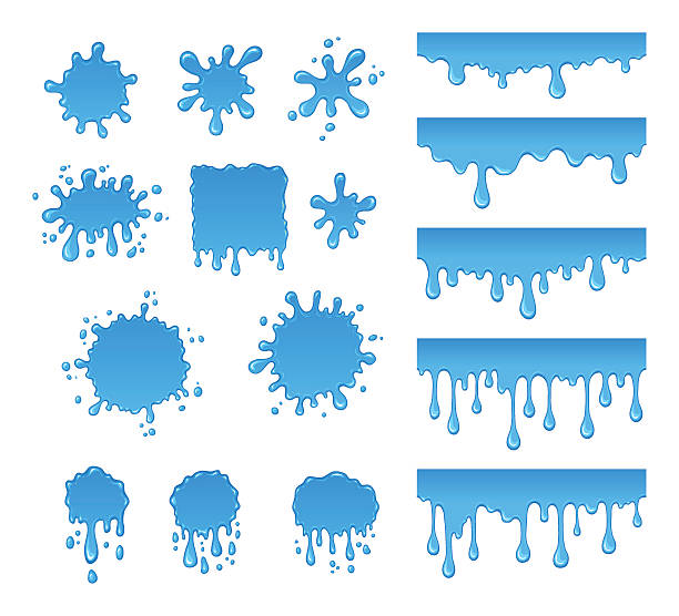 ilustraciones, imágenes clip art, dibujos animados e iconos de stock de conjunto vectorial de gotas de agua y manchas. - puddle condensation water drop