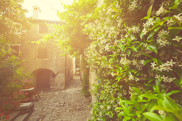 Charming floral streets in Spello, Umbria Italy