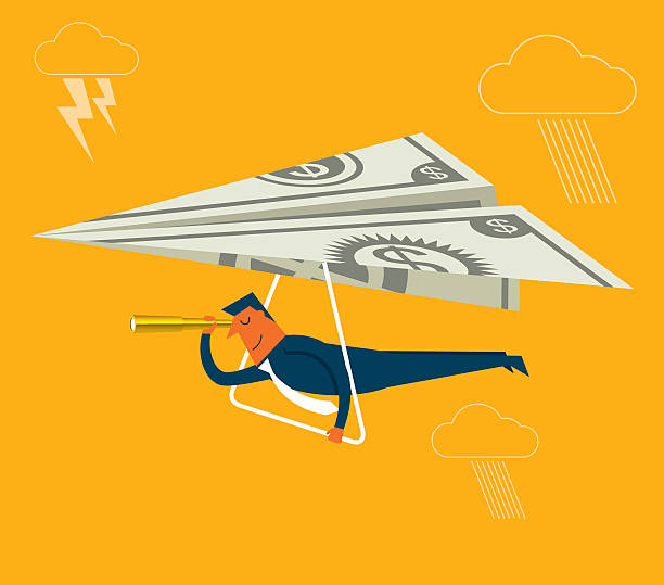 Flying cash Businessman flying. illustrator 10 eps file  making money origami stock illustrations