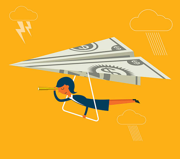 Flying cash Businesswoman flying. illustrator 10 eps file  making money origami stock illustrations