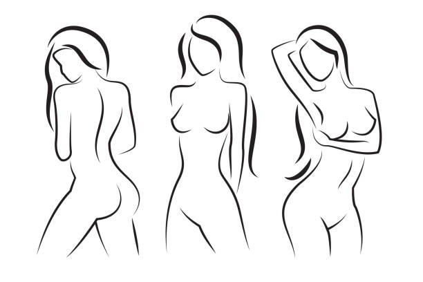 ilustraciones, imágenes clip art, dibujos animados e iconos de stock de silueta vectorial de mujer desnuda. hermosa ilustración chica - women tan perfection naked