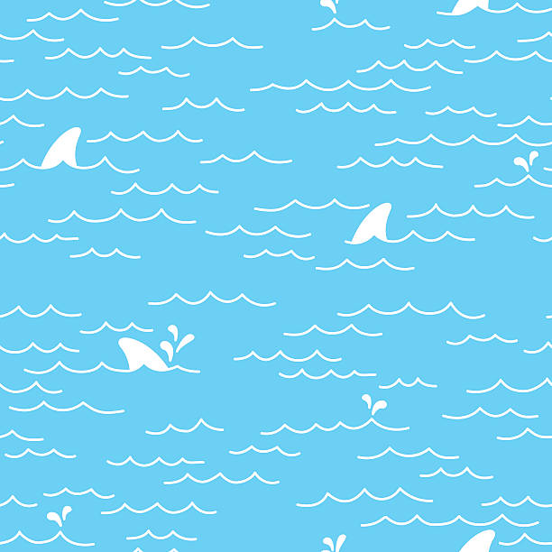 meer ozean hai doodle nahtlose muster - heckflosse stock-grafiken, -clipart, -cartoons und -symbole