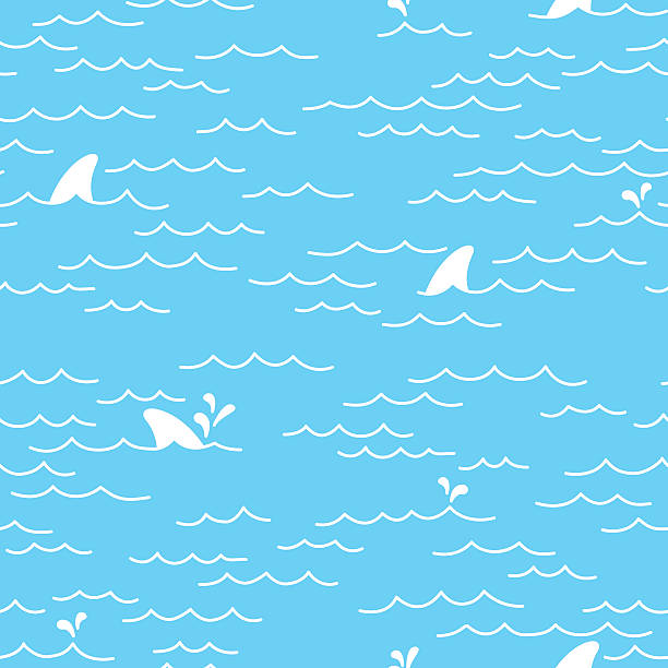 바다 바다 상어 낙서 원활한 패턴 - 상어 판새류 stock illustrations