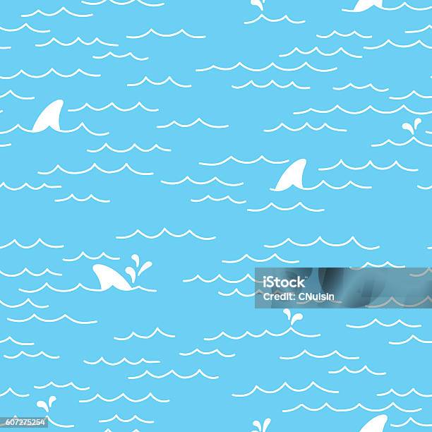 Sea Ocean Shark Doodle Seamless Pattern Stock Illustration - Download Image Now - Shark, Toy Shark, Sea
