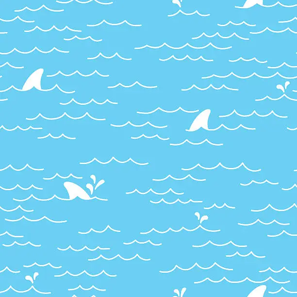 Vector illustration of Sea Ocean Shark doodle Seamless pattern