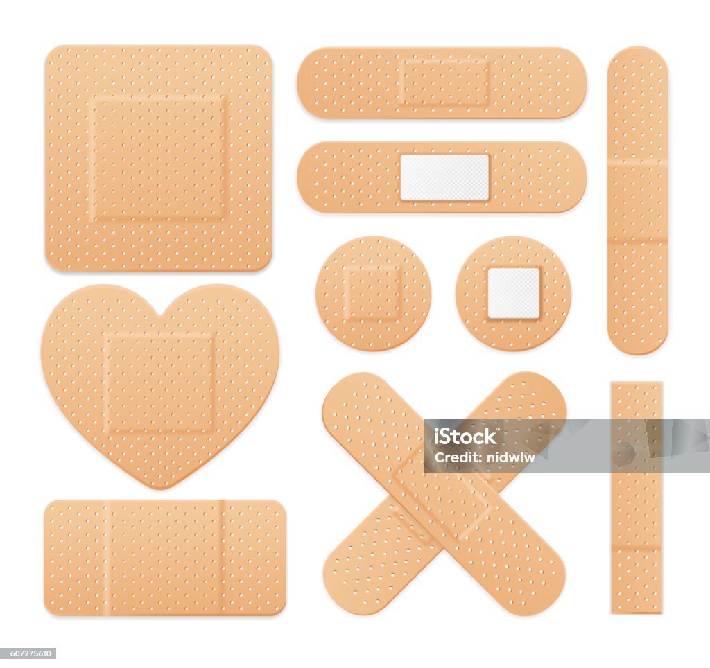 Aid Band Plaster Strip Medical Patch Set. Vector Aid Band Plaster Strip Medical Patch Set. Different Types. Vector illustration Adhesive Bandage stock vector