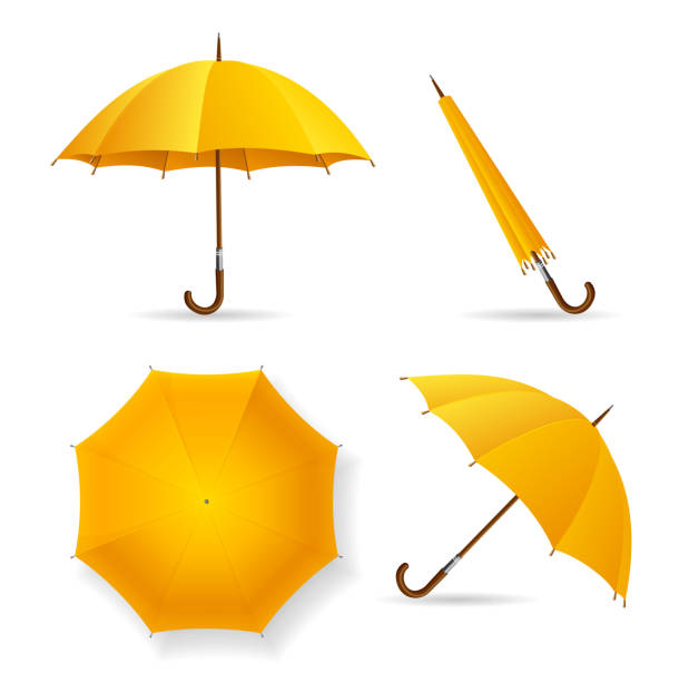 ilustrações, clipart, desenhos animados e ícones de conjunto de modelos amarelos do guarda-chuva. vetor - meteorology season sun illustration and painting