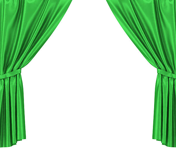istock Green silk curtains with garter isolated on white background. 3d 607277920